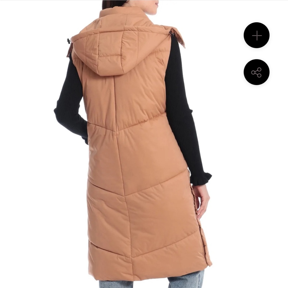 NWT LONGLINE HOODED PUFFER VEST color Tan